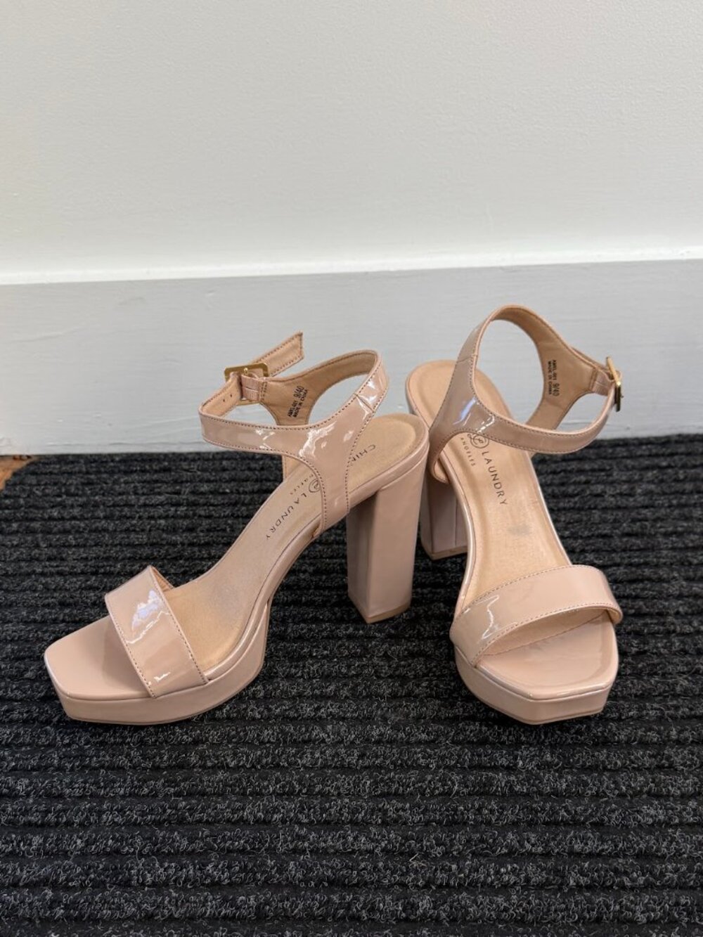 Chinese Laundry Alanah nude patent block heels - chunky nude sandal heel 5-inch